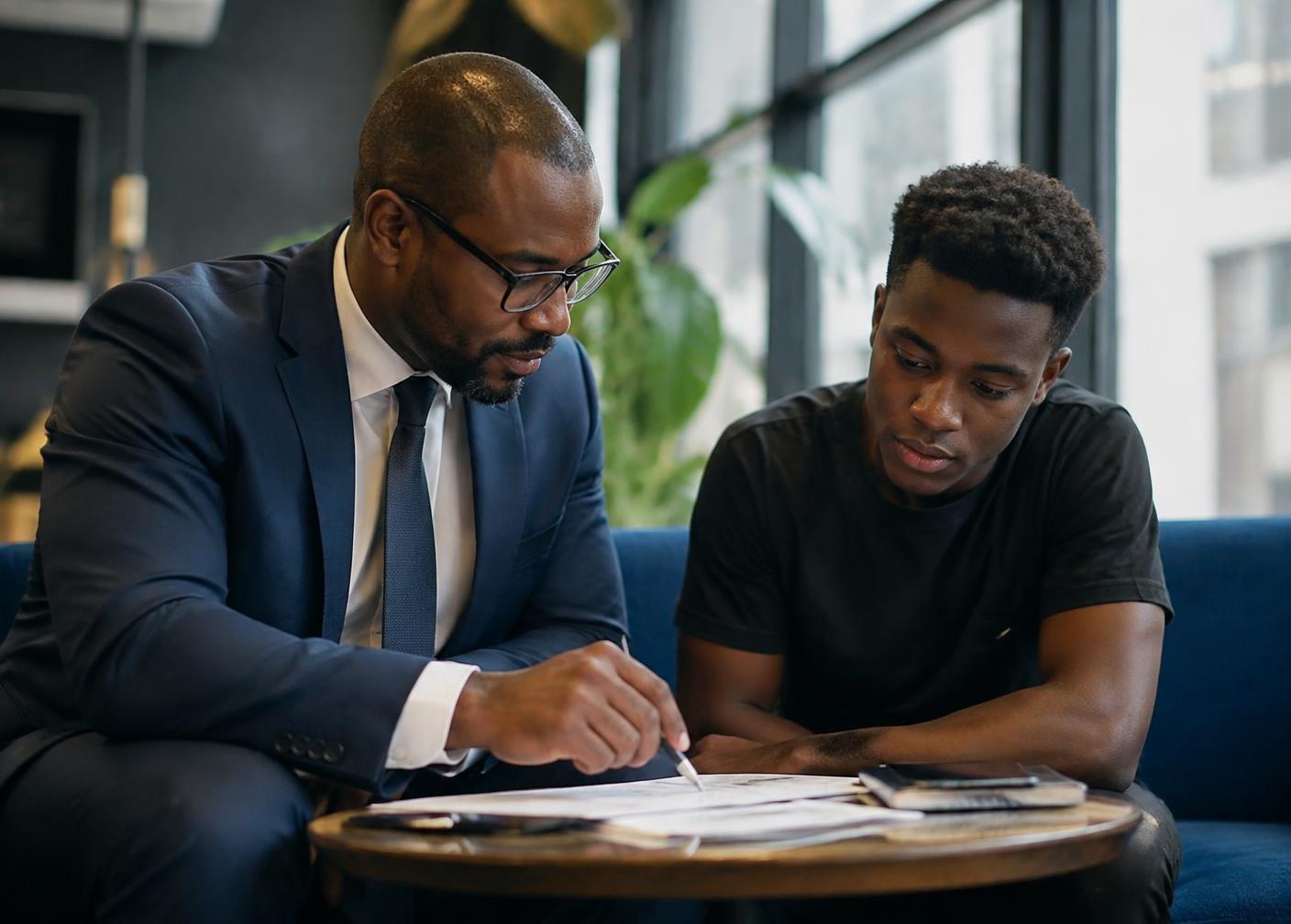 A mentor guiding a young leader